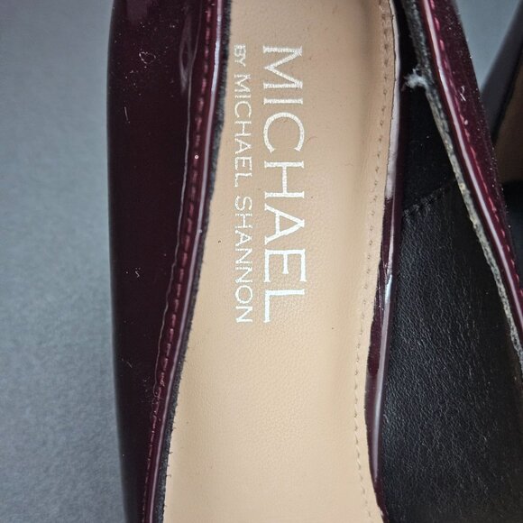 Michael Shannon Burgundy Patent Leather Pointed-Toe Block Heels For Women 7.5 - Picture 5 of 11